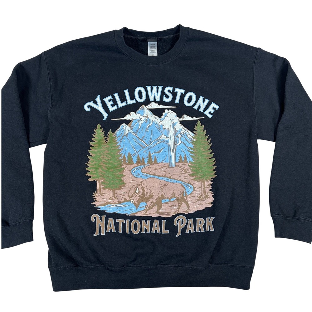 Yellowstone National Park Bison Graphic Sweatshirt Black Gorpcore granola hiking
